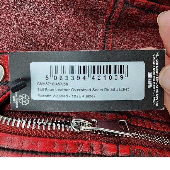 New NWT PLT Faux Leather Oversized Seam Detail Red Jacket 10 Tall - Picture 11 of 14